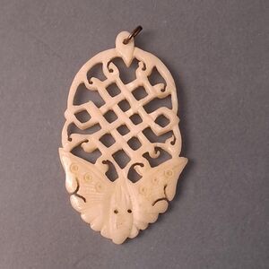 Vintage Carved Moth Pendant Openwork Bone Design